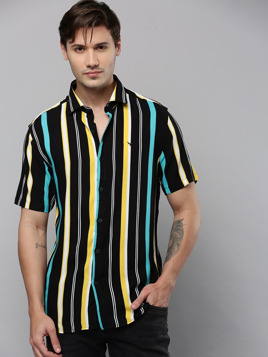 

SHOWOFF Comfort Vertical Striped Cotton Casual Shirt, Black