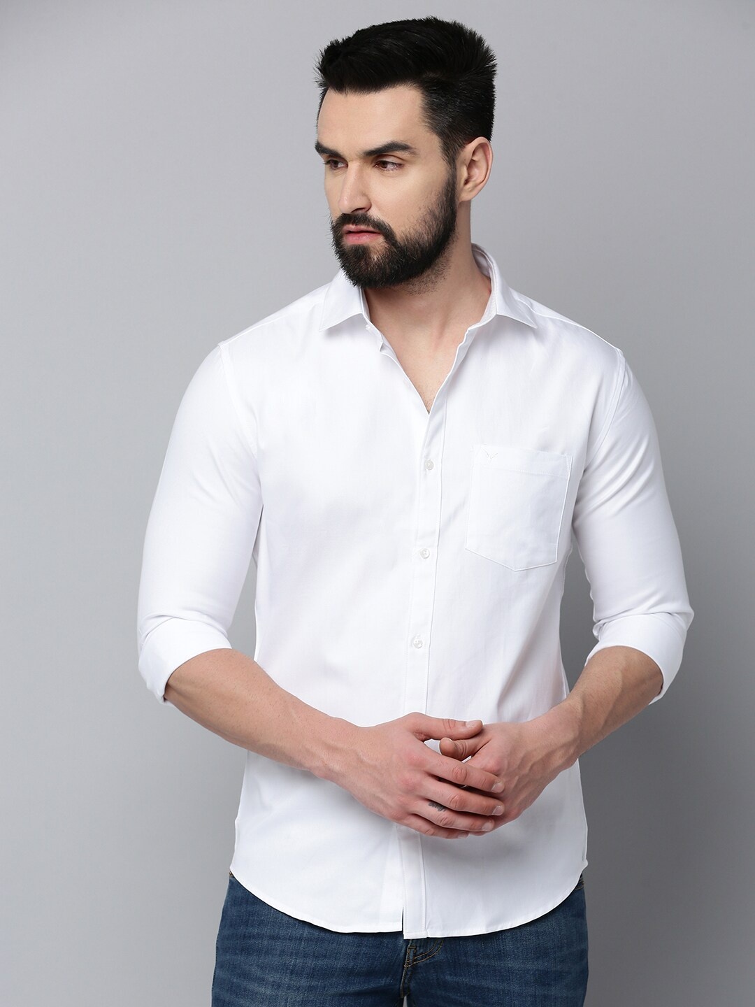 

SHOWOFF Spread Collar Long Sleeves Comfort Cotton Casual Shirt, White