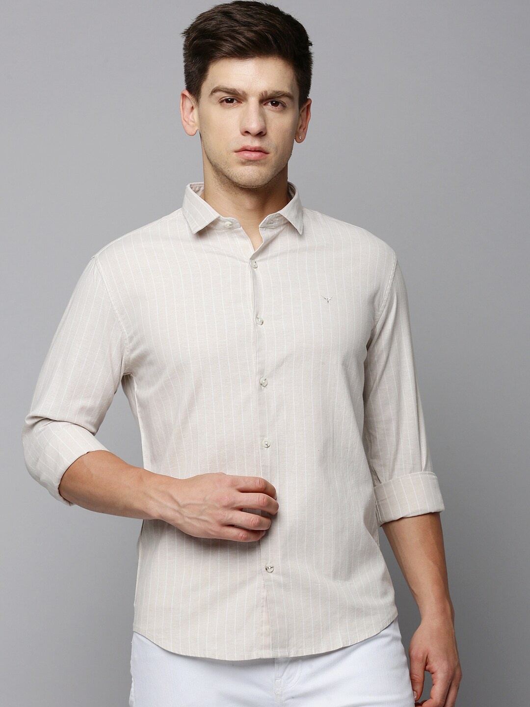 

SHOWOFF Comfort Grid Tattersall Checked Linen Casual Shirt, Beige