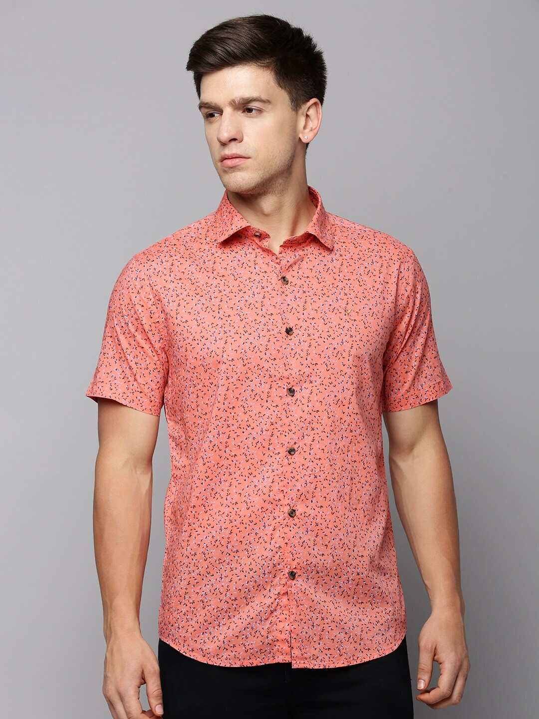 SHOWOFF Comfort Micro Ditsy Printed Cotton Casual Shirt, Coral