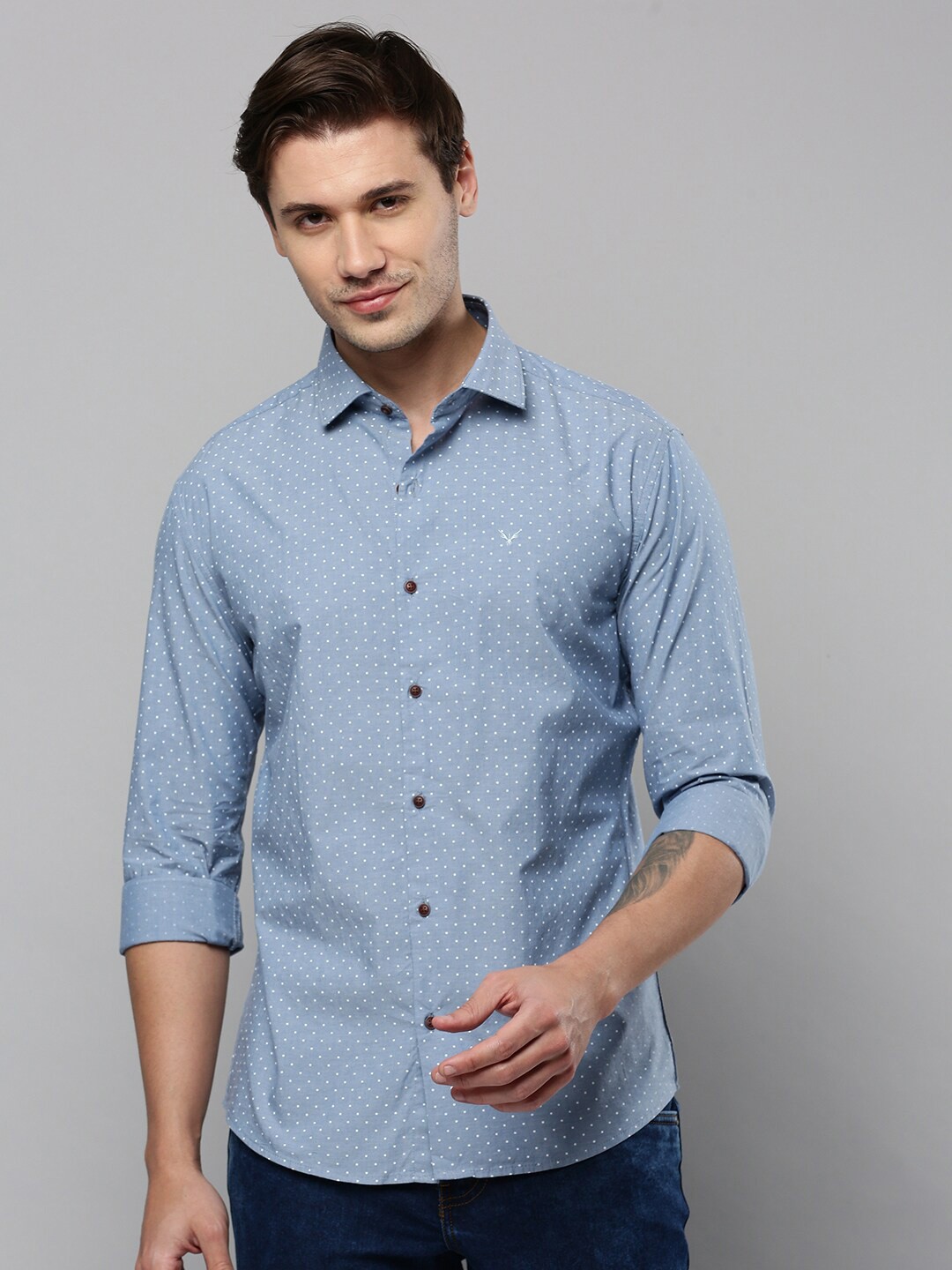 

SHOWOFF Comfort Micro ditsy Printed Cotton Casual Shirt, Blue