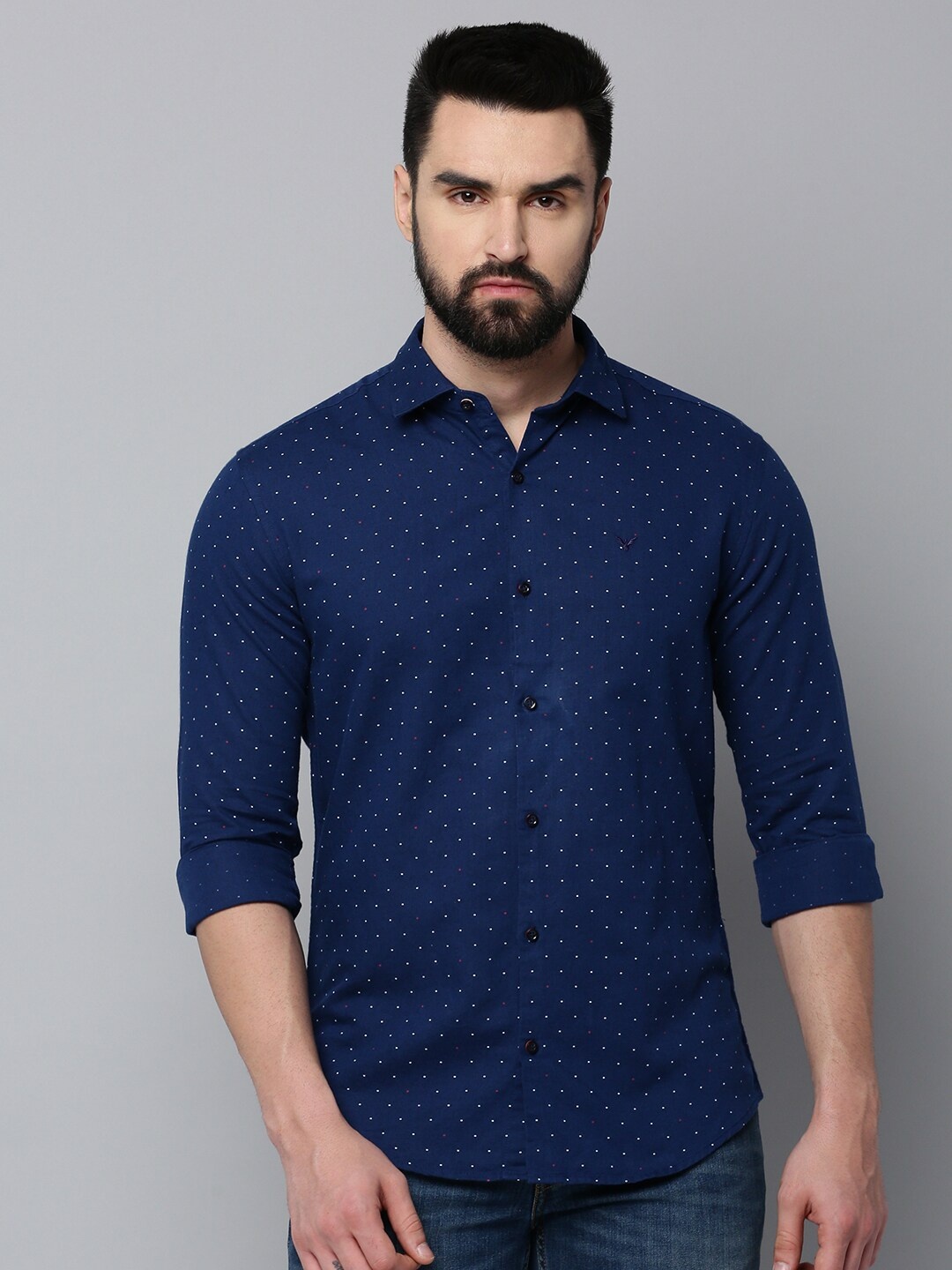 

SHOWOFF Comfort Micro Ditsy Printed Cotton Casual Shirt, Navy blue