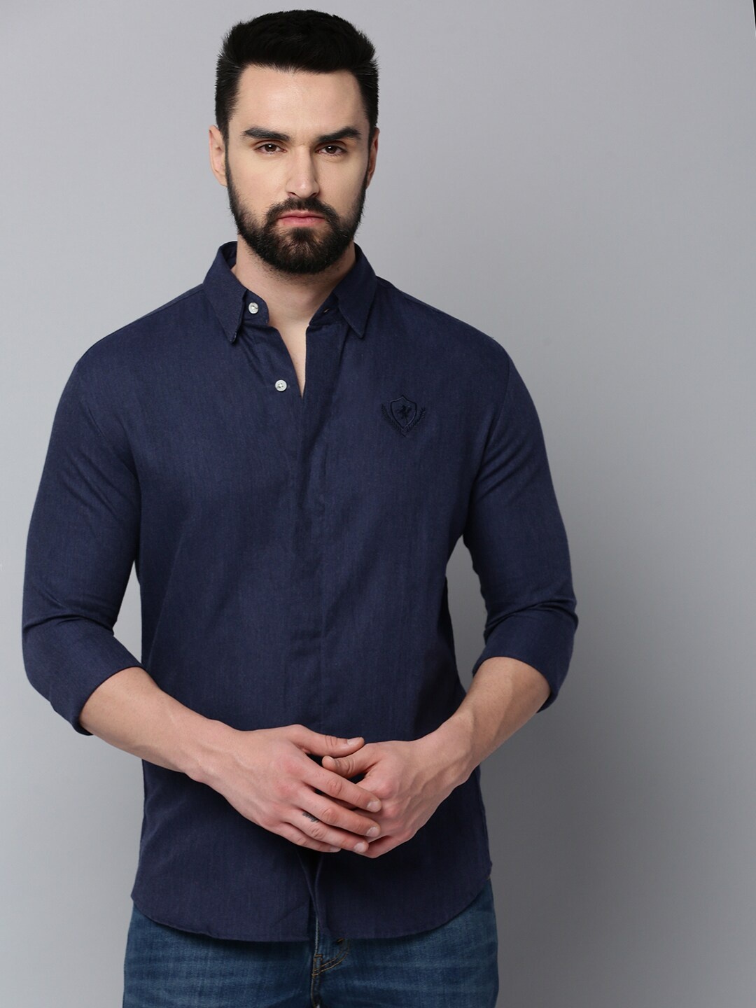 

SHOWOFF Comfort Spread Collar Cotton Casual Shirt, Navy blue