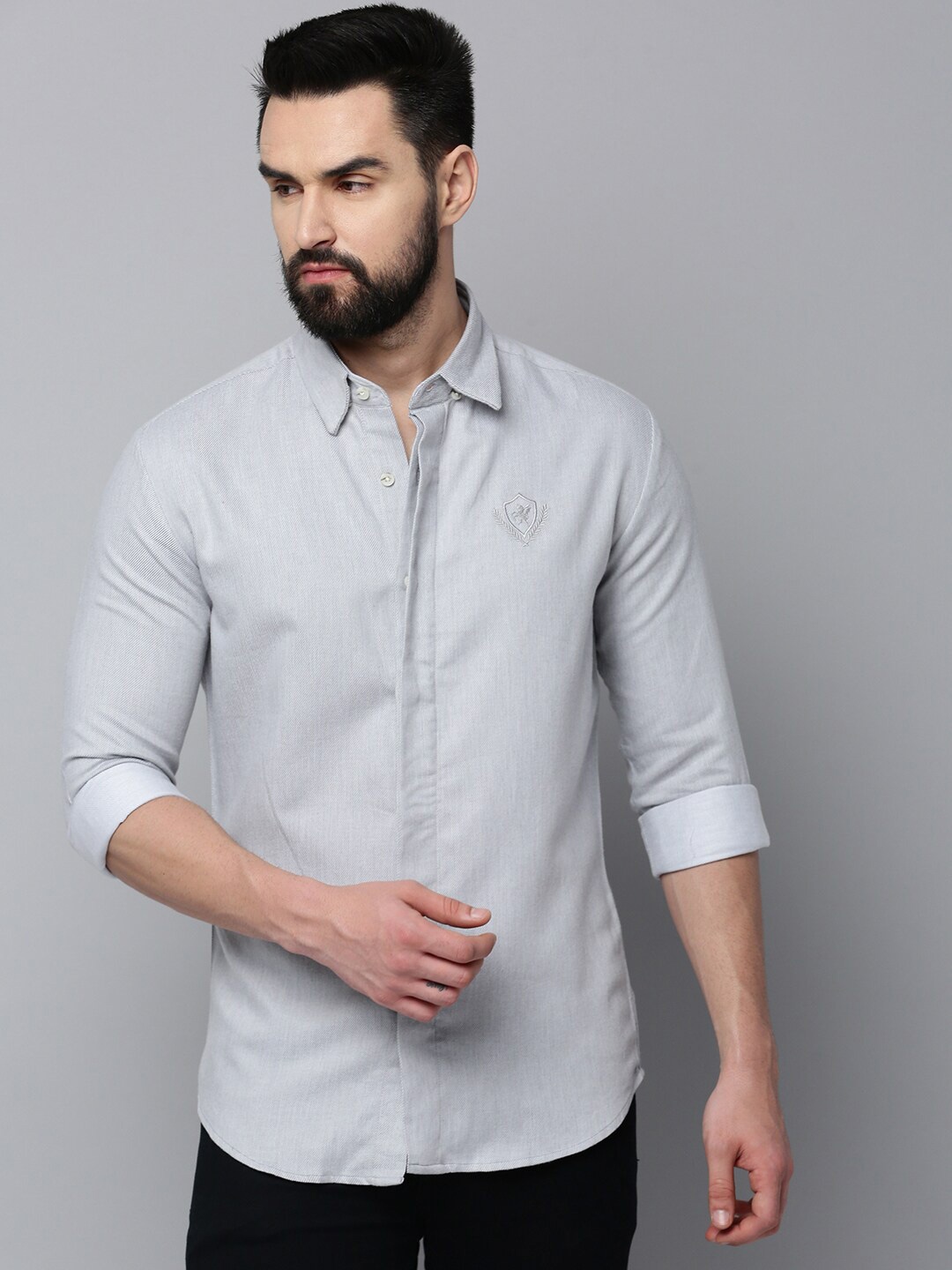 

SHOWOFF Spread Collar Long Sleeves Cotton Casual Shirt, Grey