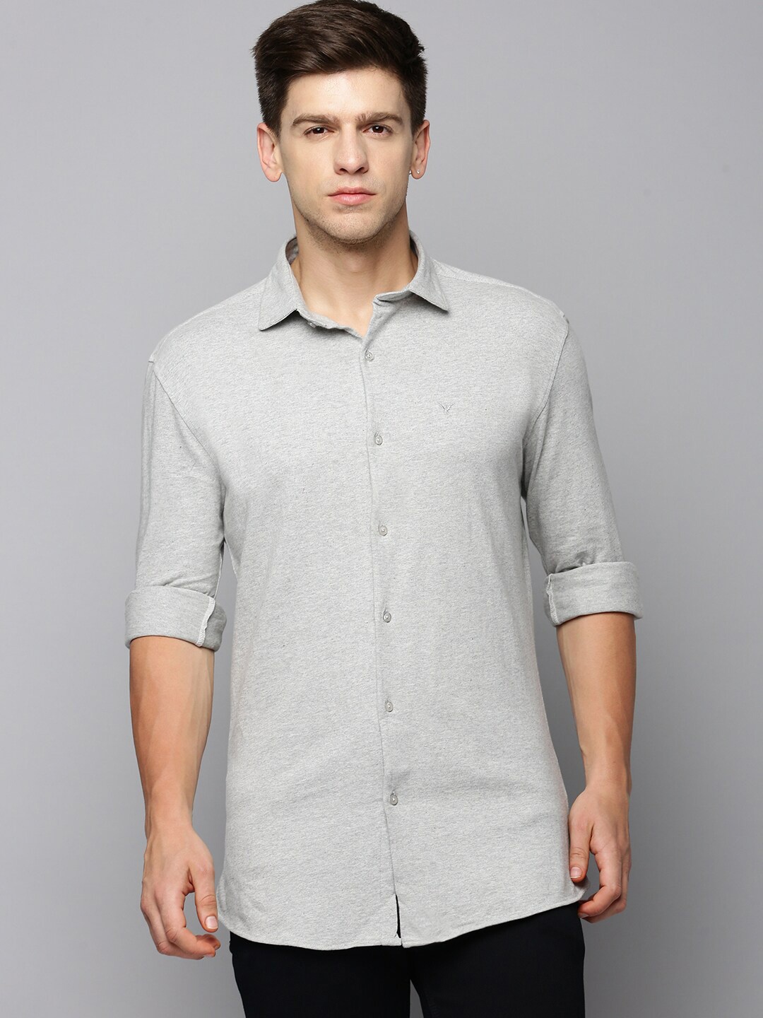 

SHOWOFF Spread Collar Long Sleeves Comfort Cotton Casual Shirt, Grey melange