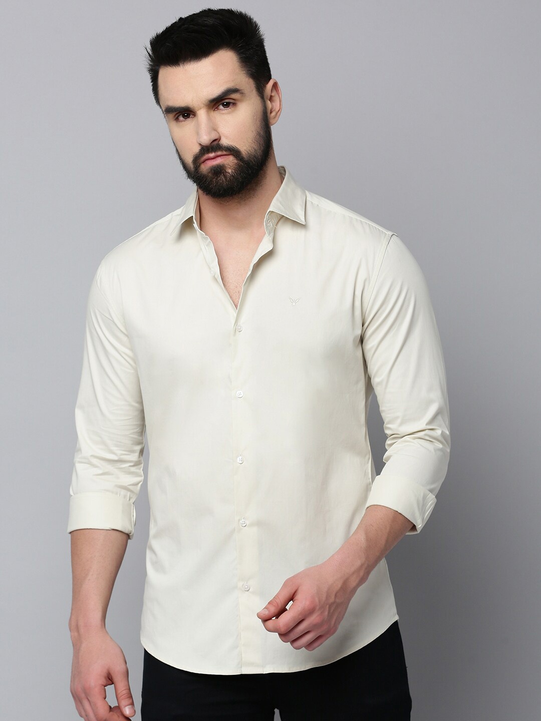 

SHOWOFF Comfort Spread Collar Cotton Casual Shirt, Cream