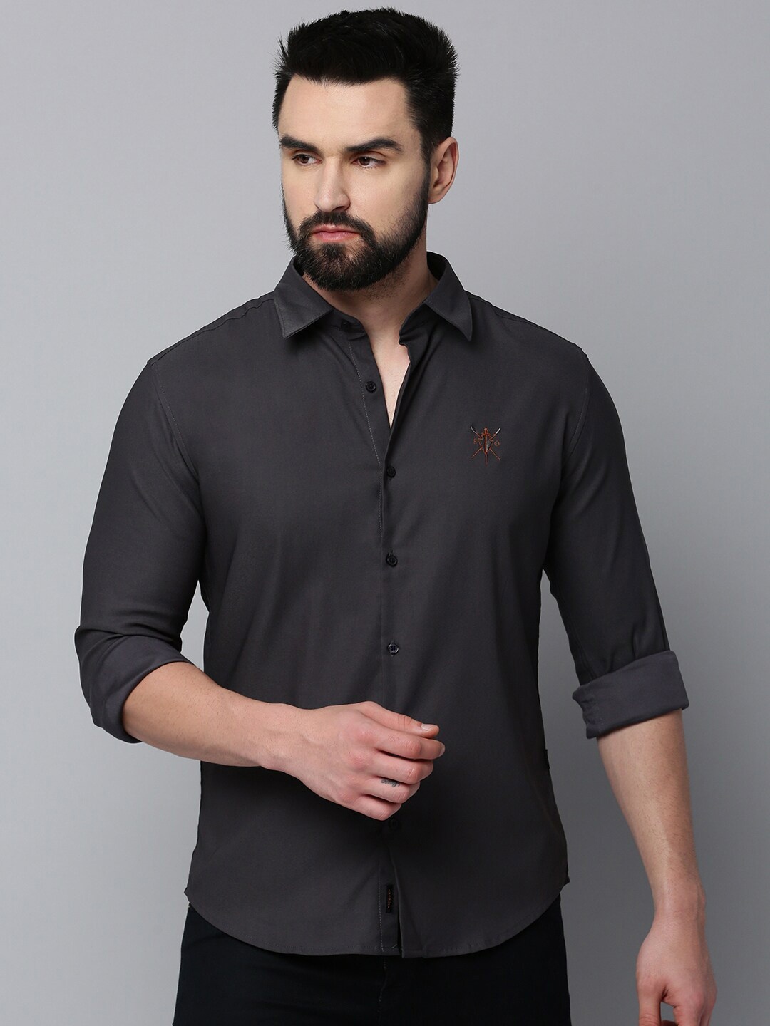 

SHOWOFF Comfort Spread Collar Cotton Casual Shirt, Charcoal