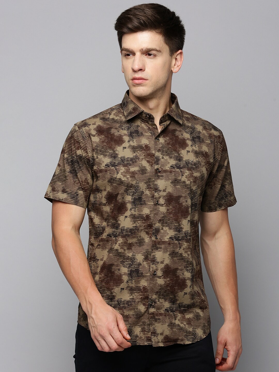 

SHOWOFF Comfort Camouflage Printed Cotton Casual Shirt, Taupe