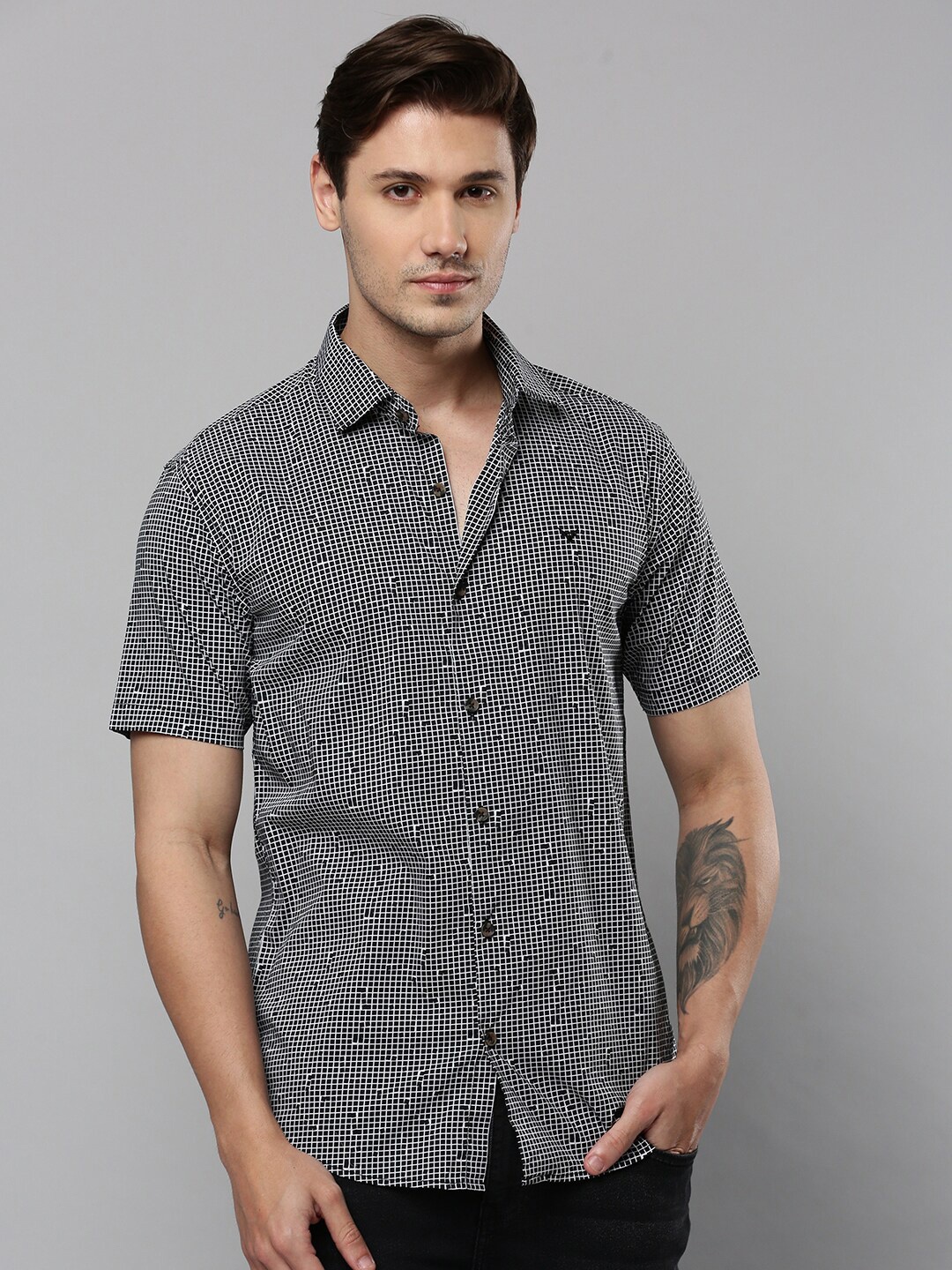 

SHOWOFF Comfort Micro Checked Cotton Casual Shirt, Black