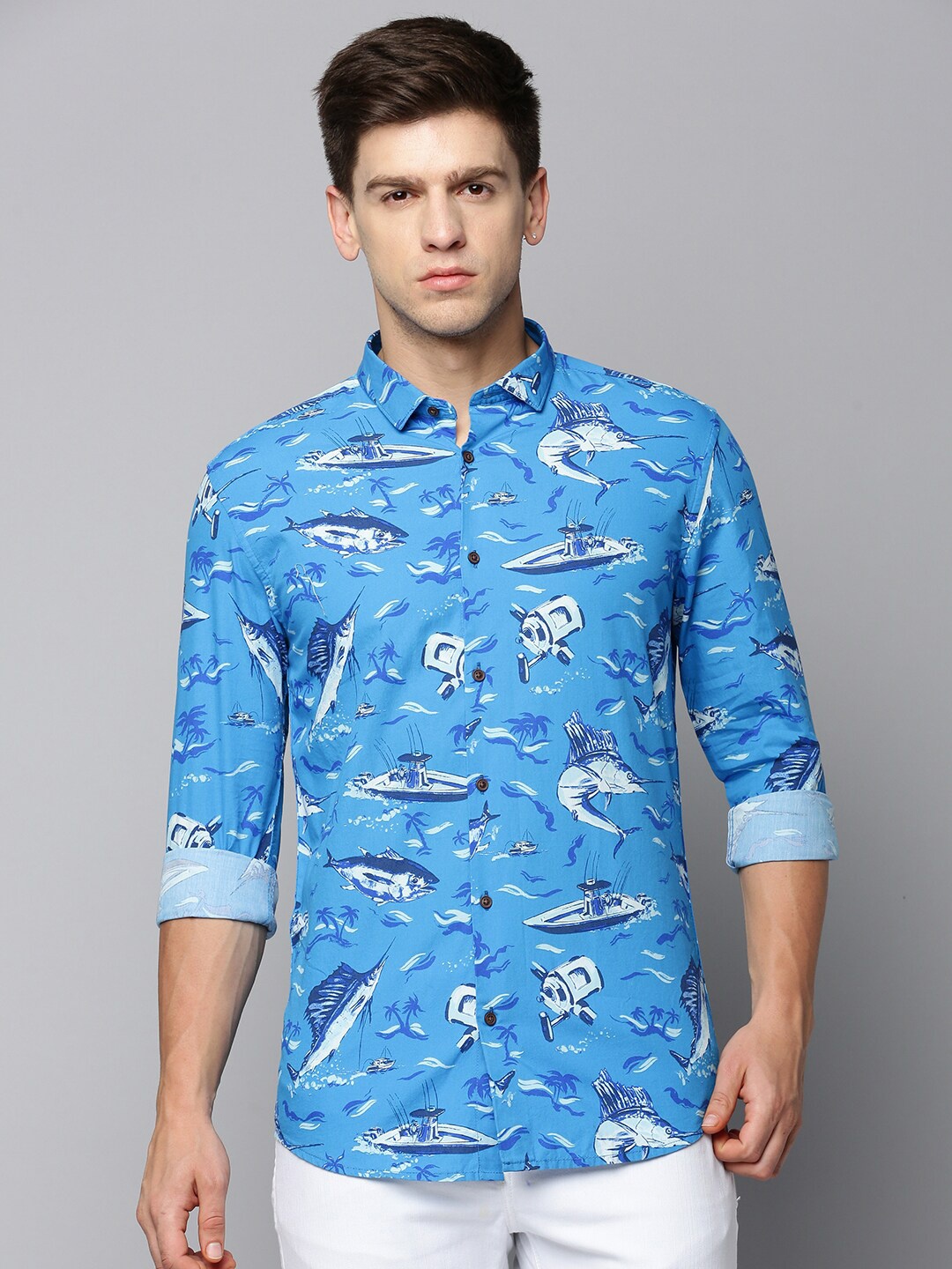 

SHOWOFF Comfort Graphic Printed Casual Shirt, Blue