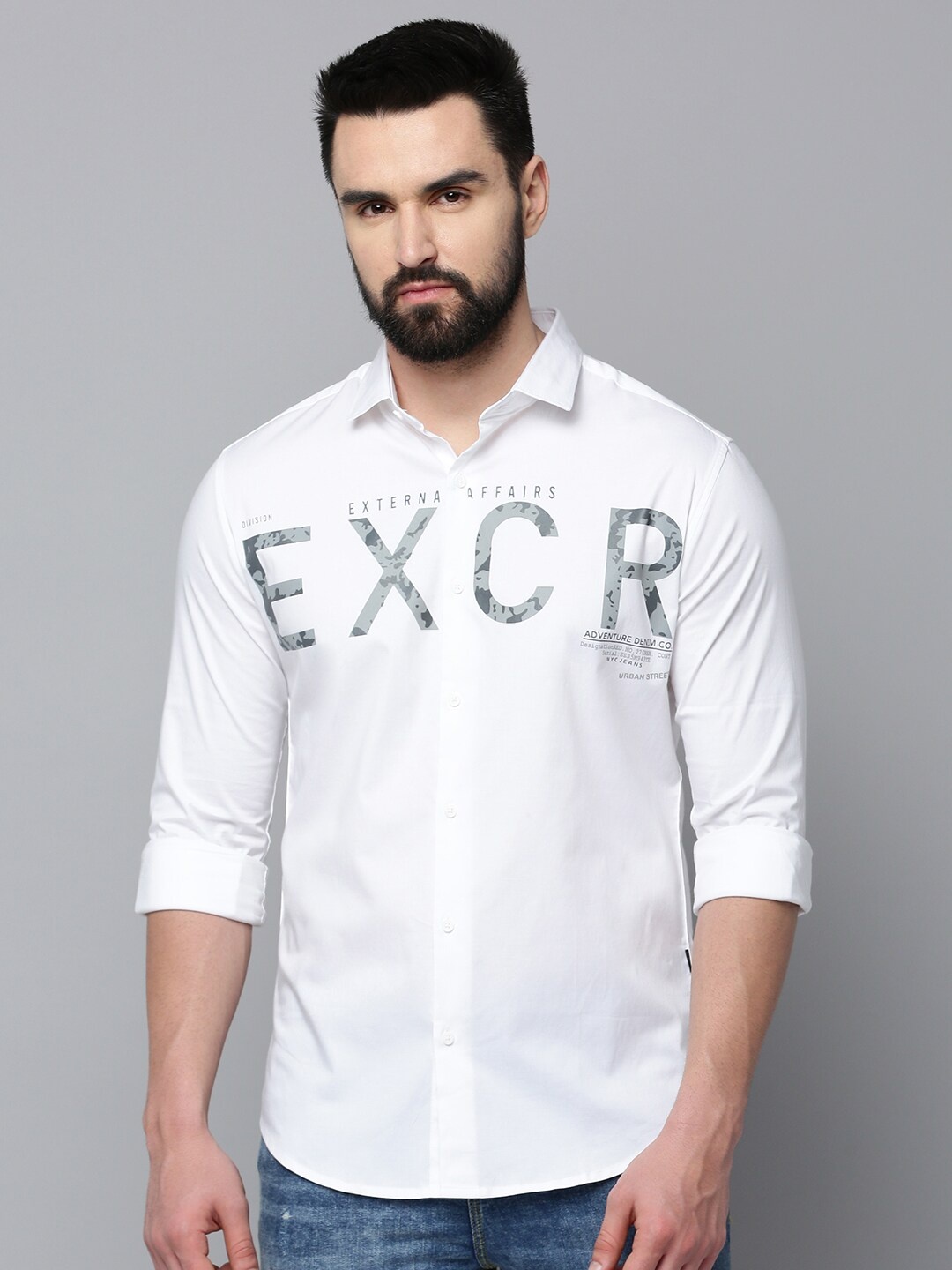 

SHOWOFF Comfort Typography Printed Cotton Casual Shirt, White
