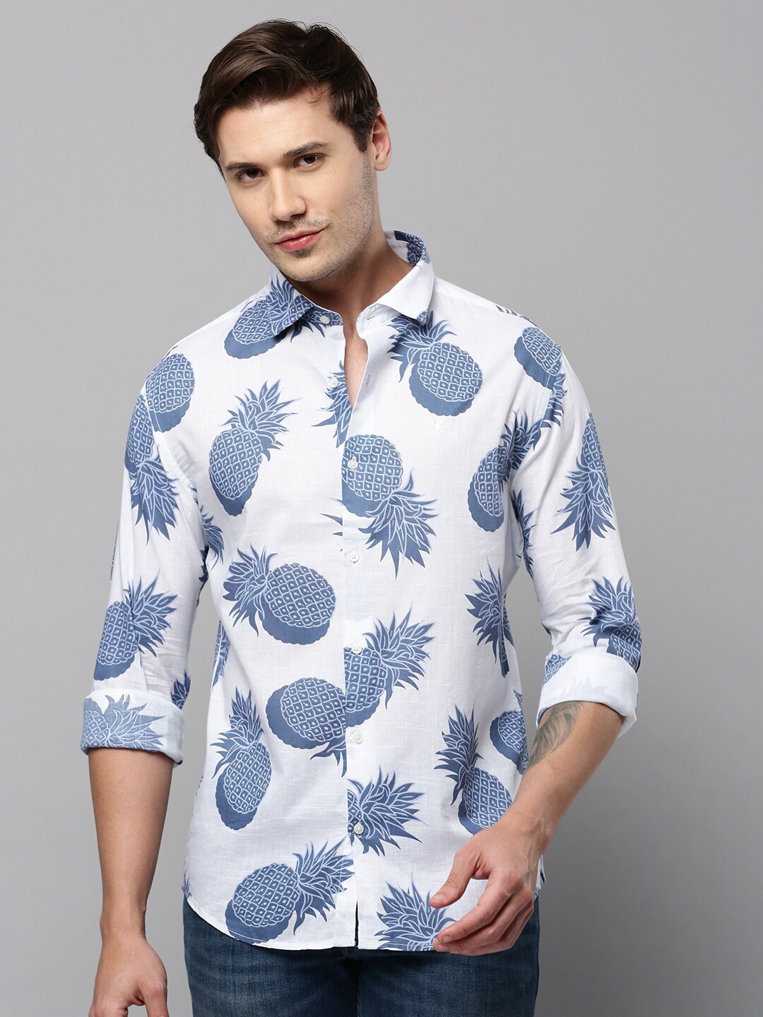 

SHOWOFF Comfort Conversational Printed Cotton Casual Shirt, White