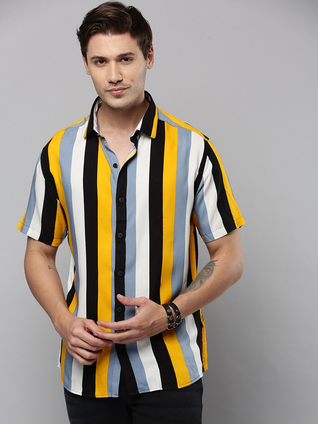 

SHOWOFF Comfort Striped Cotton Casual Shirt, Yellow