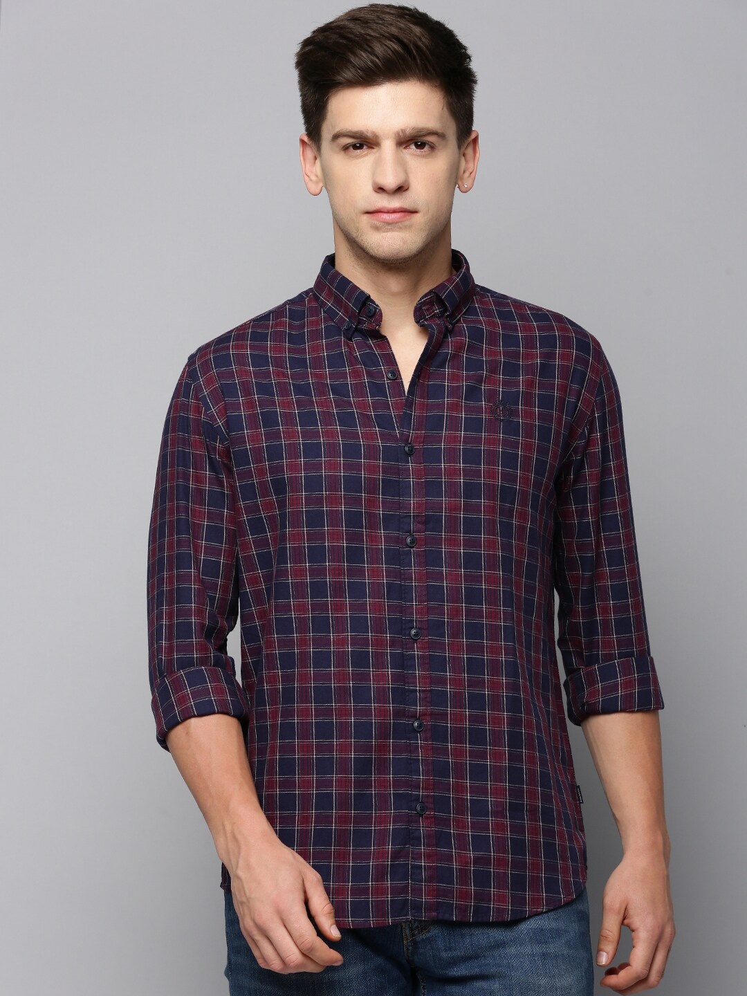 

SHOWOFF Comfort Tartan Checks Cotton Casual Shirt, Navy blue