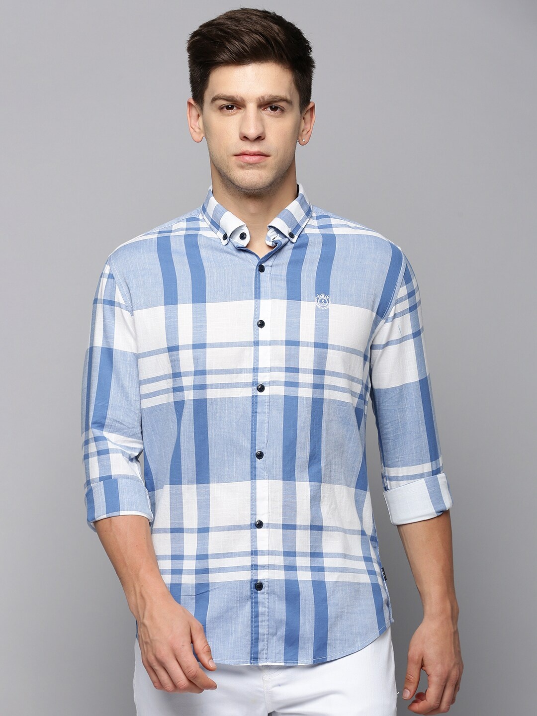 

SHOWOFF Men Comfort Tartan Checked Button-Down Collar Cotton Casual Shirt, White