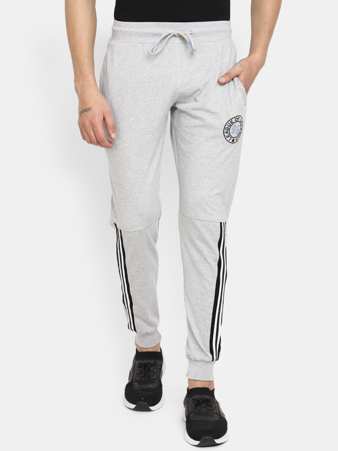 

V-Mart Men Mid Rise Sports Joggers, Grey melange