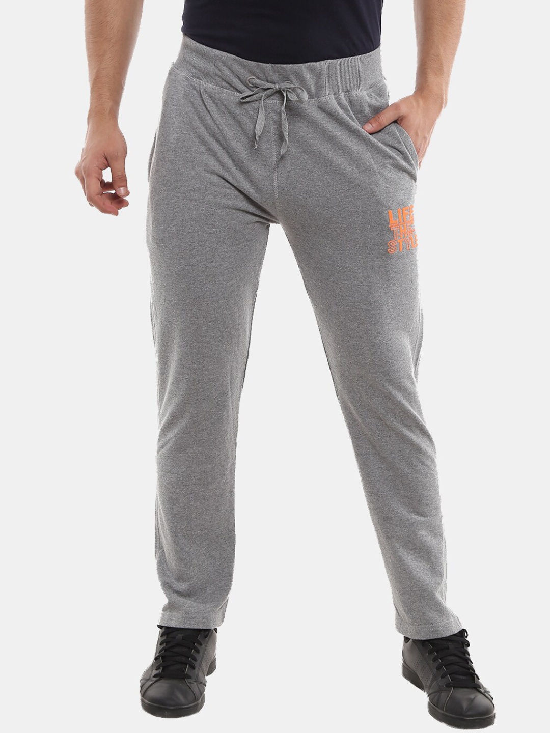 

V-Mart Men Regular Fit Mid-Rise Track Pants, Grey melange