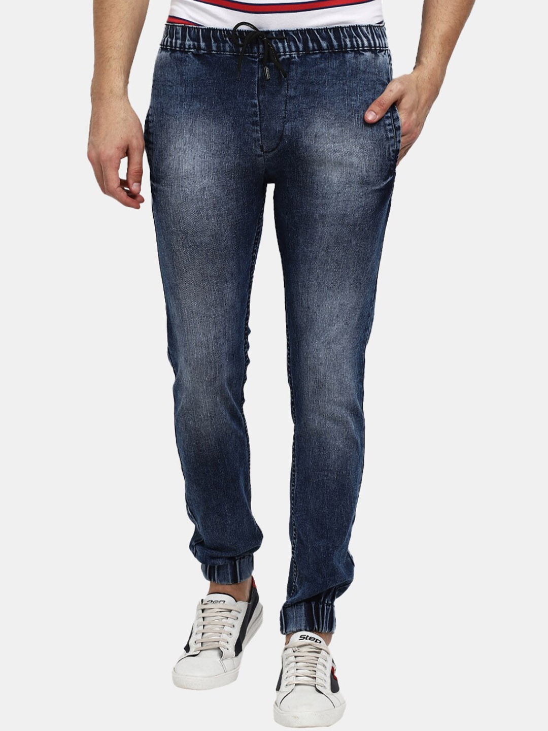 

V-Mart Men Denim Cotton Joggers, Blue