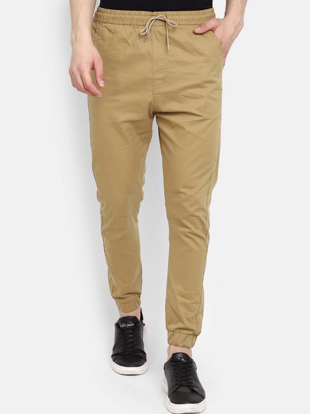 

V-Mart Men Regular Fit Cotton Twill Joggers, Khaki