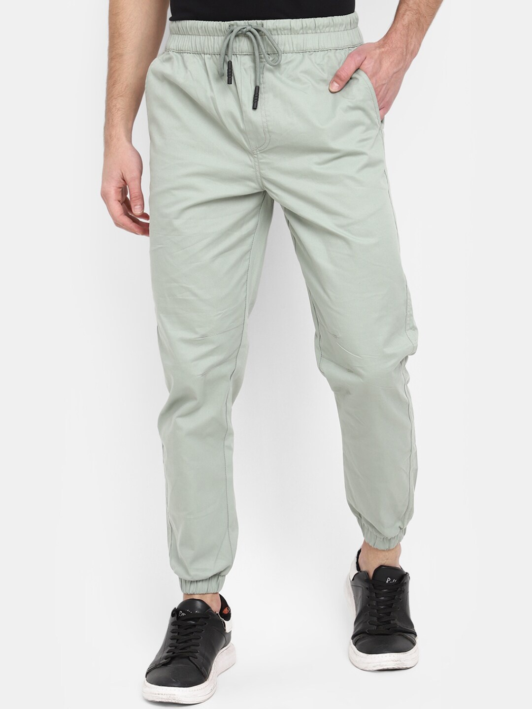 

V-Mart Men Twill Mid Rise Joggers, Green
