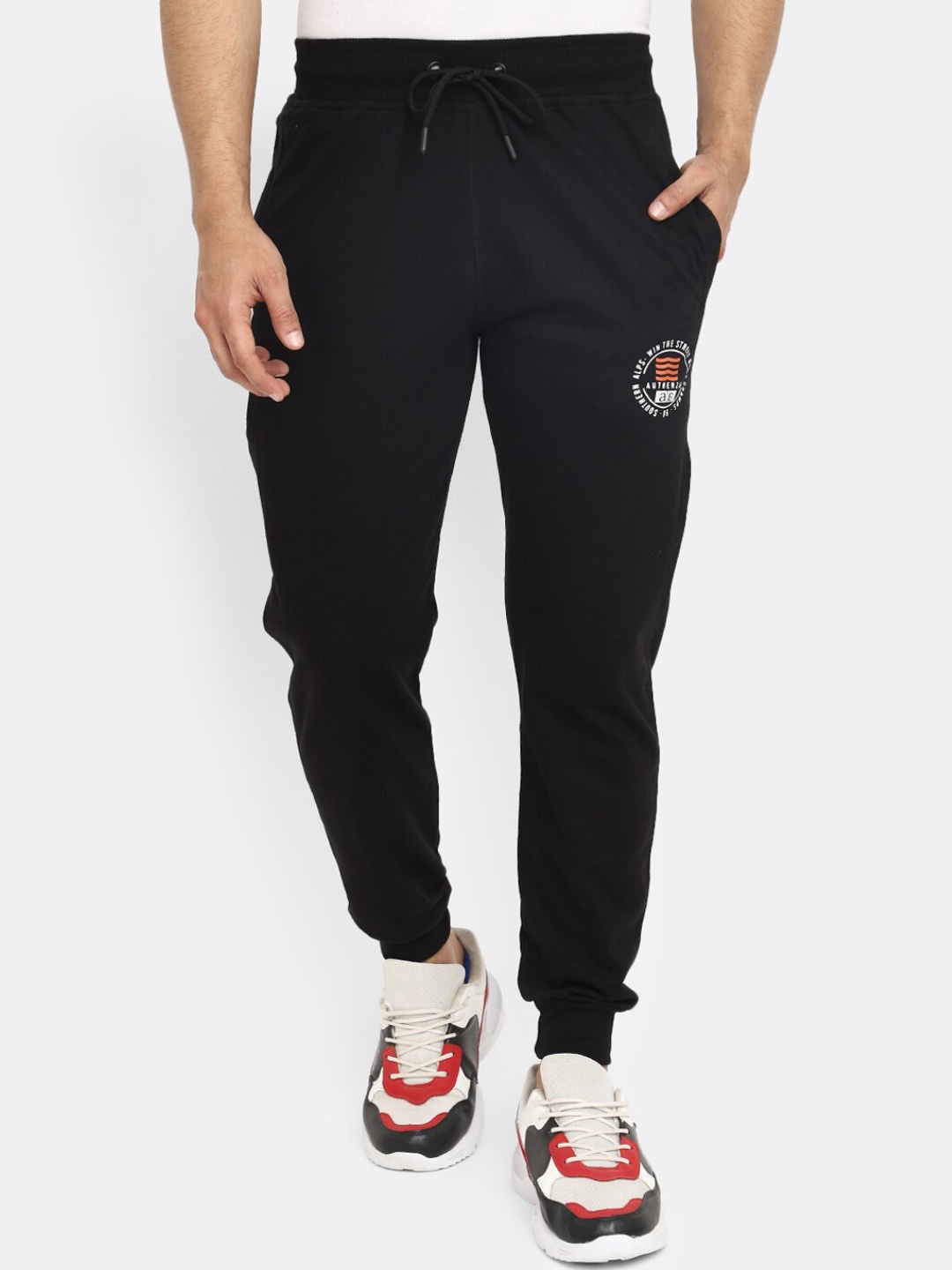 

V-Mart Men Cotton Mid Rise Sports Joggers, Black