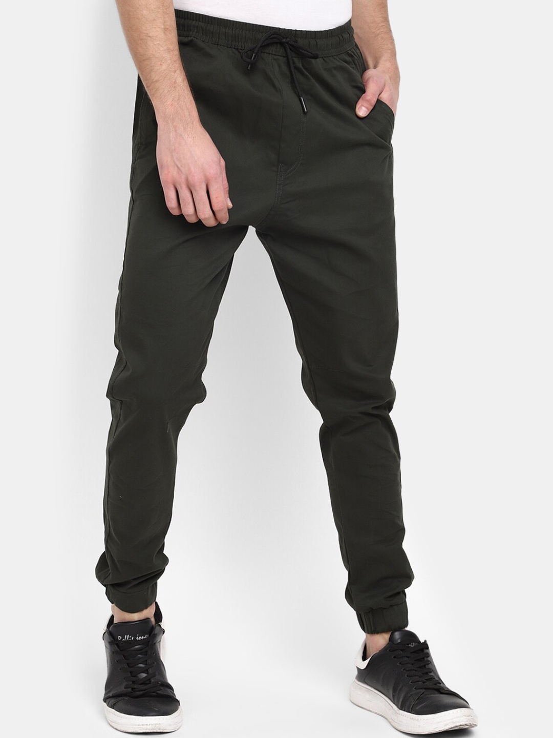 

V-Mart Men Twill Mid Rise Joggers, Olive
