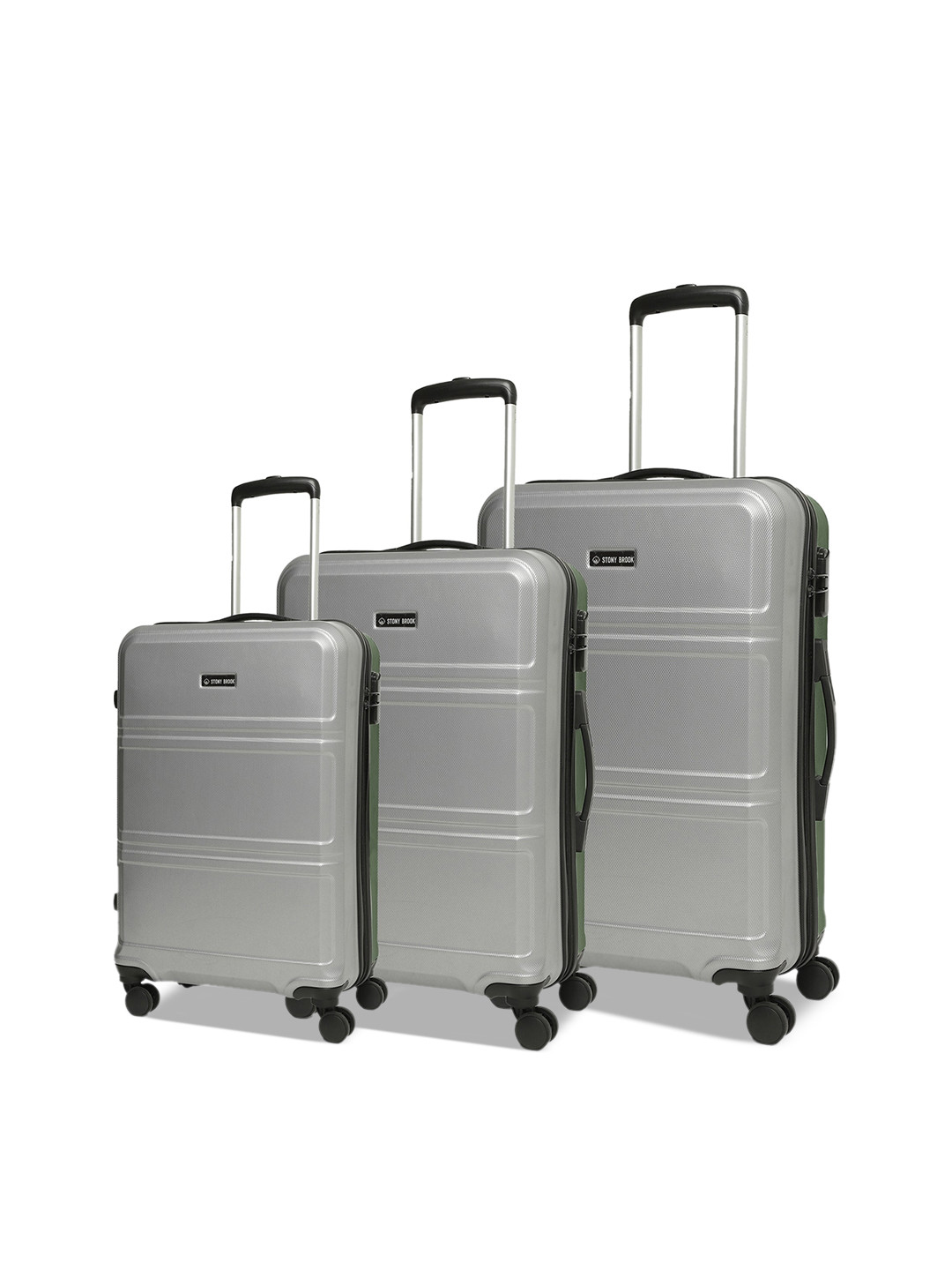 

Stony Brook by Nasher Miles Set Of 3 Colourblocked Hard-Sided Trolley Suitcase, Silver