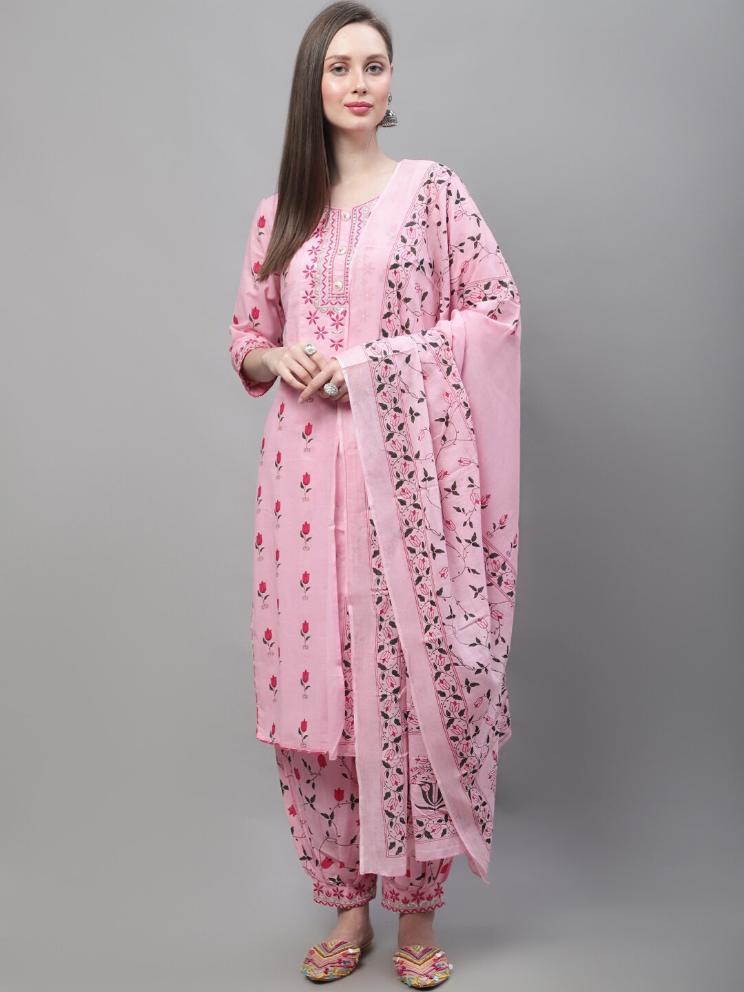 

KALINI Floral Printed Kurta With Salwar & Dupatta, Pink