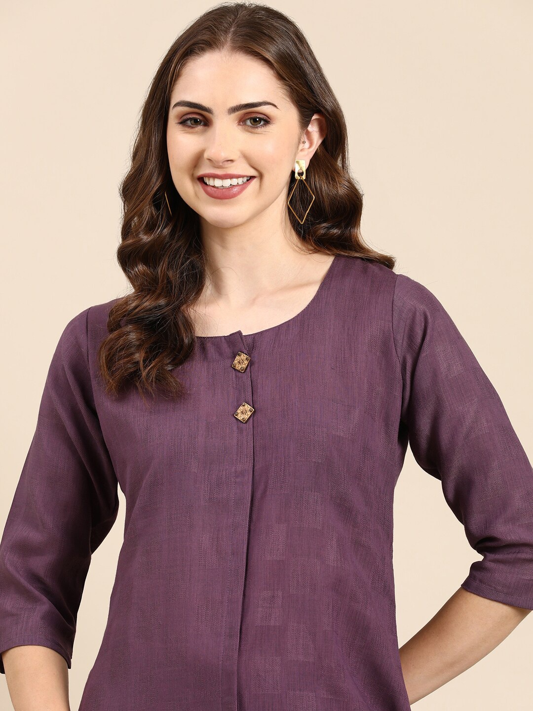 

SHOWOFF Checked Straight Kurta, Purple