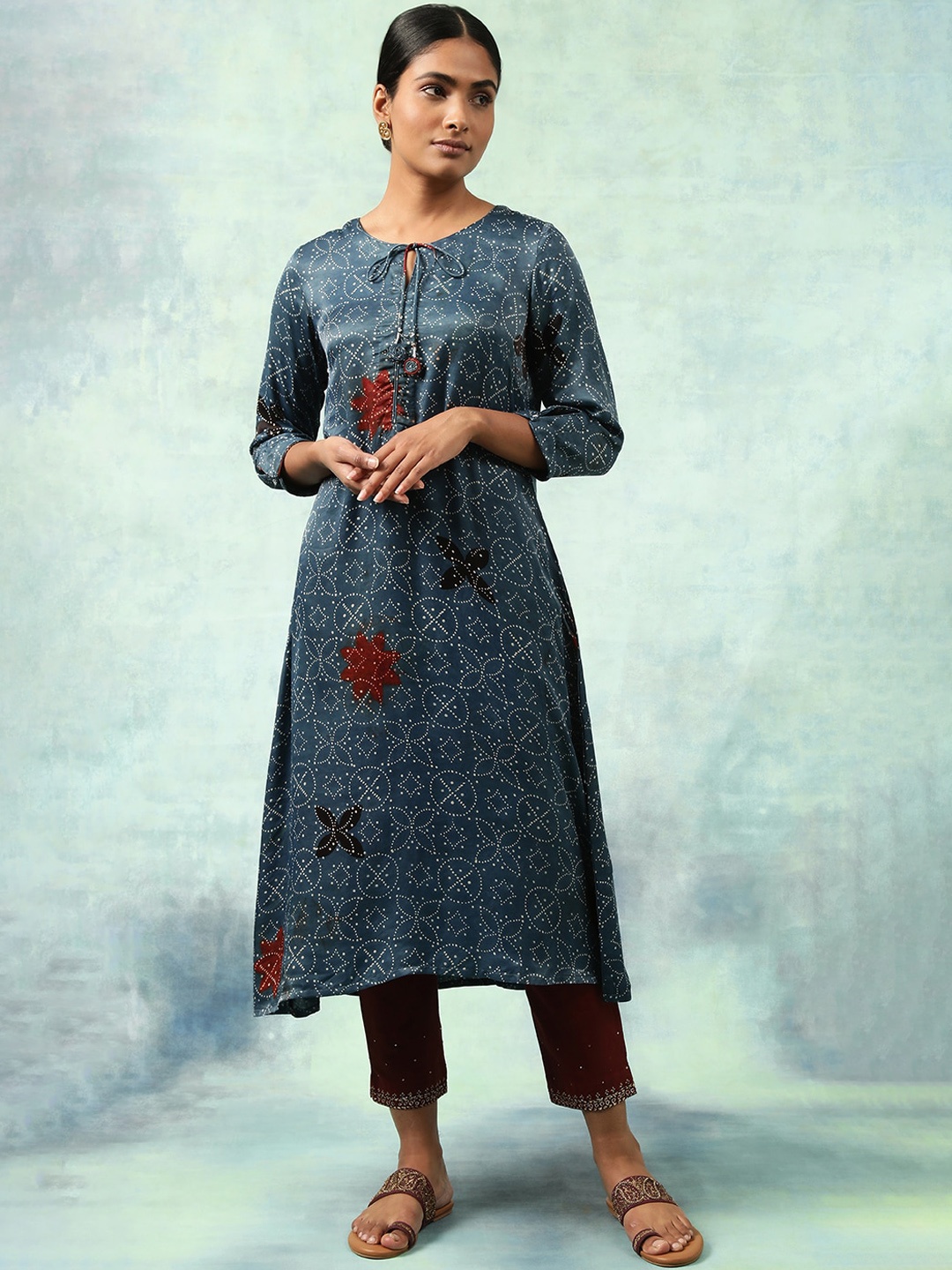 

W The Folksong Collection Ethnic Motifs Printed Kurta, Blue