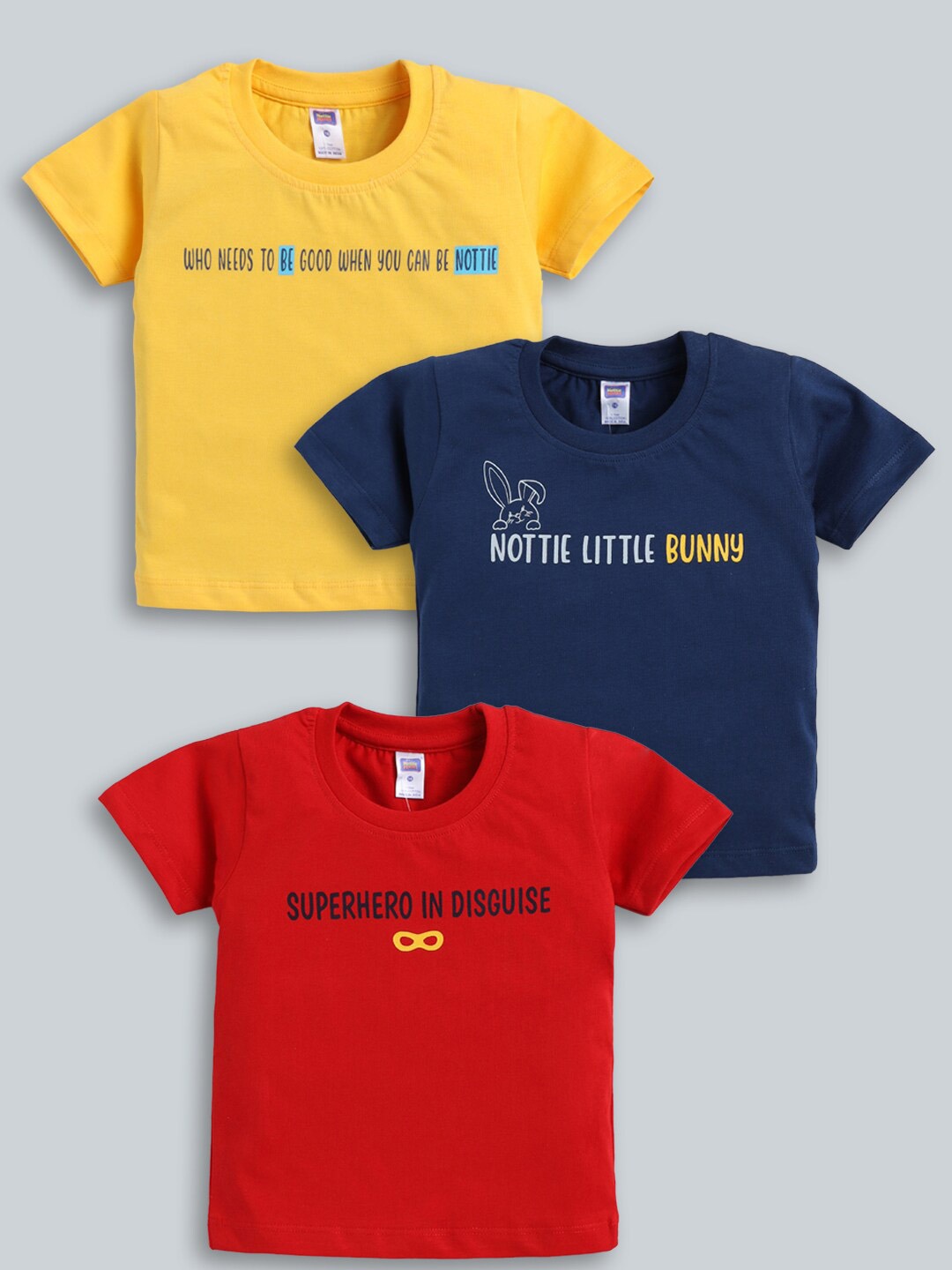 

Nottie Planet Boys Pack Of 3 Typography Printed Pure Cotton T-Shirts, Yellow