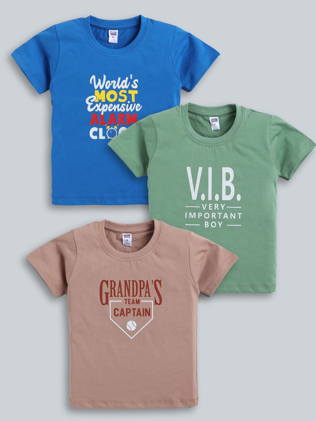 

Nottie Planet Boys Pack Of 3 Typography Printed Pure Cotton T-Shirts, Blue