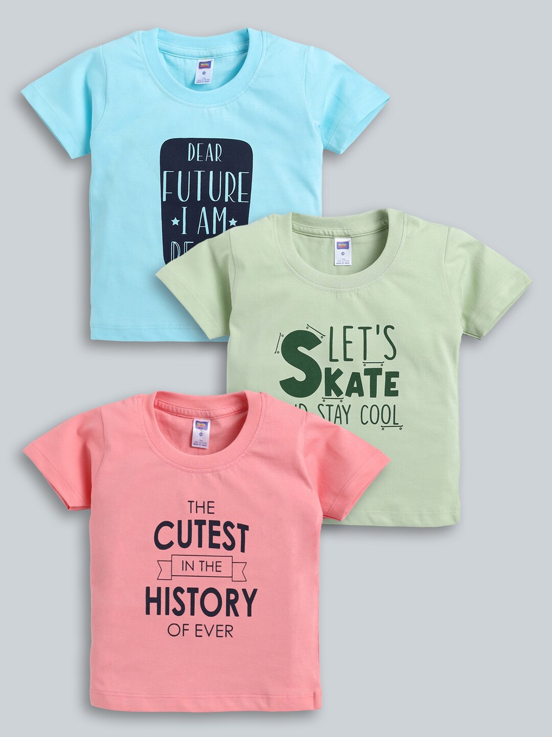 

Nottie Planet Boys Pack Of 3 Typography Printed Pure Cotton T-Shirts, Blue