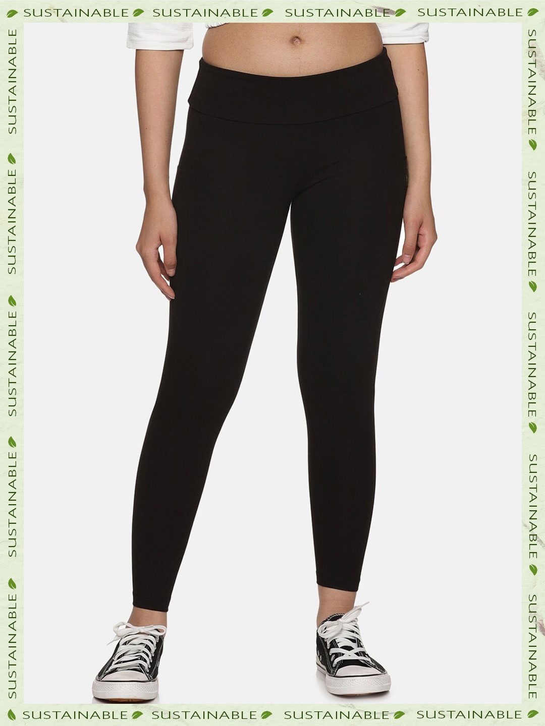 

HERE&NOW Women Black Mid-Rise Pure Fairtrade Cotton Tights
