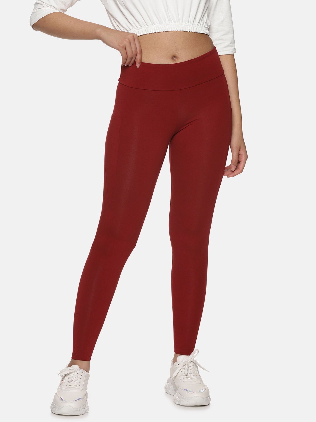 

HERE&NOW Women Ankle-Length Cotton Tights, Red