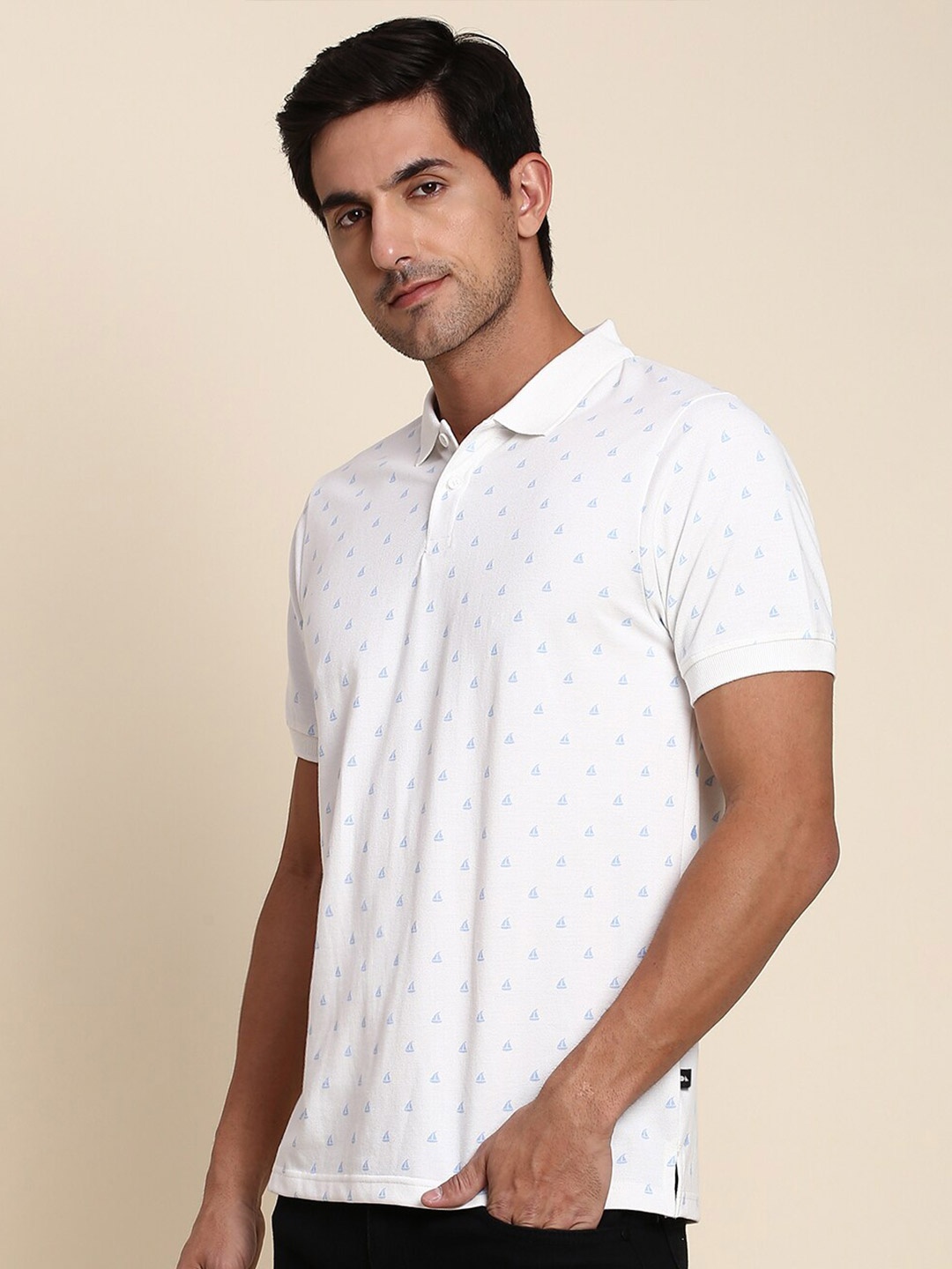

Dennis Lingo Conversational Printed Polo Collar Regular Fit T-shirt, White
