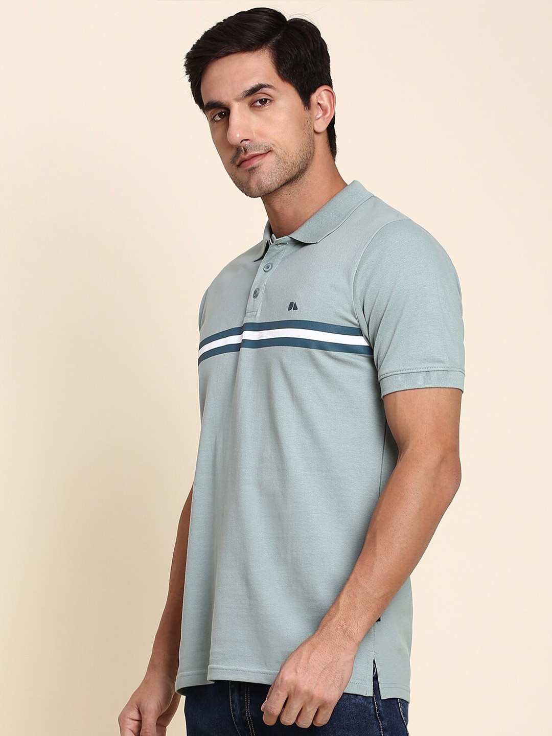 

Dennis Lingo Striped Polo Collar Regular Fit Pure Cotton T-shirt, Grey