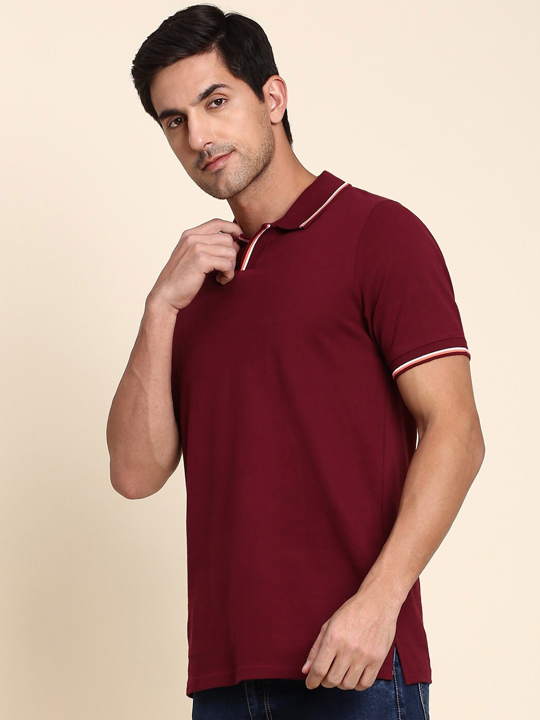 

Dennis Lingo Polo Collar Regular Fit Pure Cotton T-shirt, Burgundy