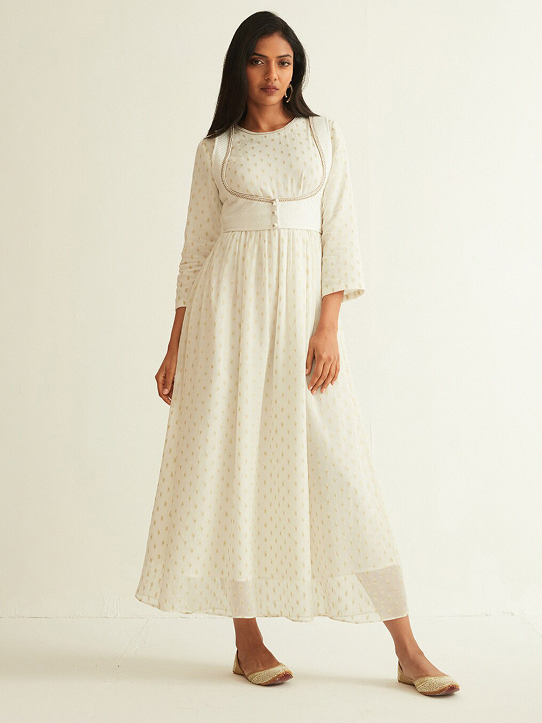 

COVER STORY Ethnic Fit & Flare Maxi Dress, Off white