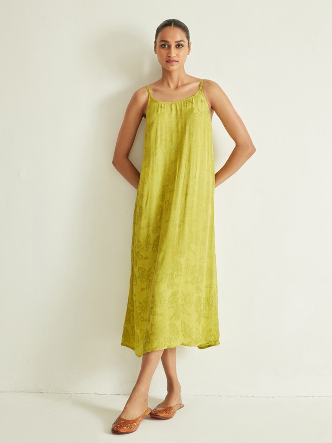

COVER STORY Jacquard Ethnic A-Line Midi Dress, Green