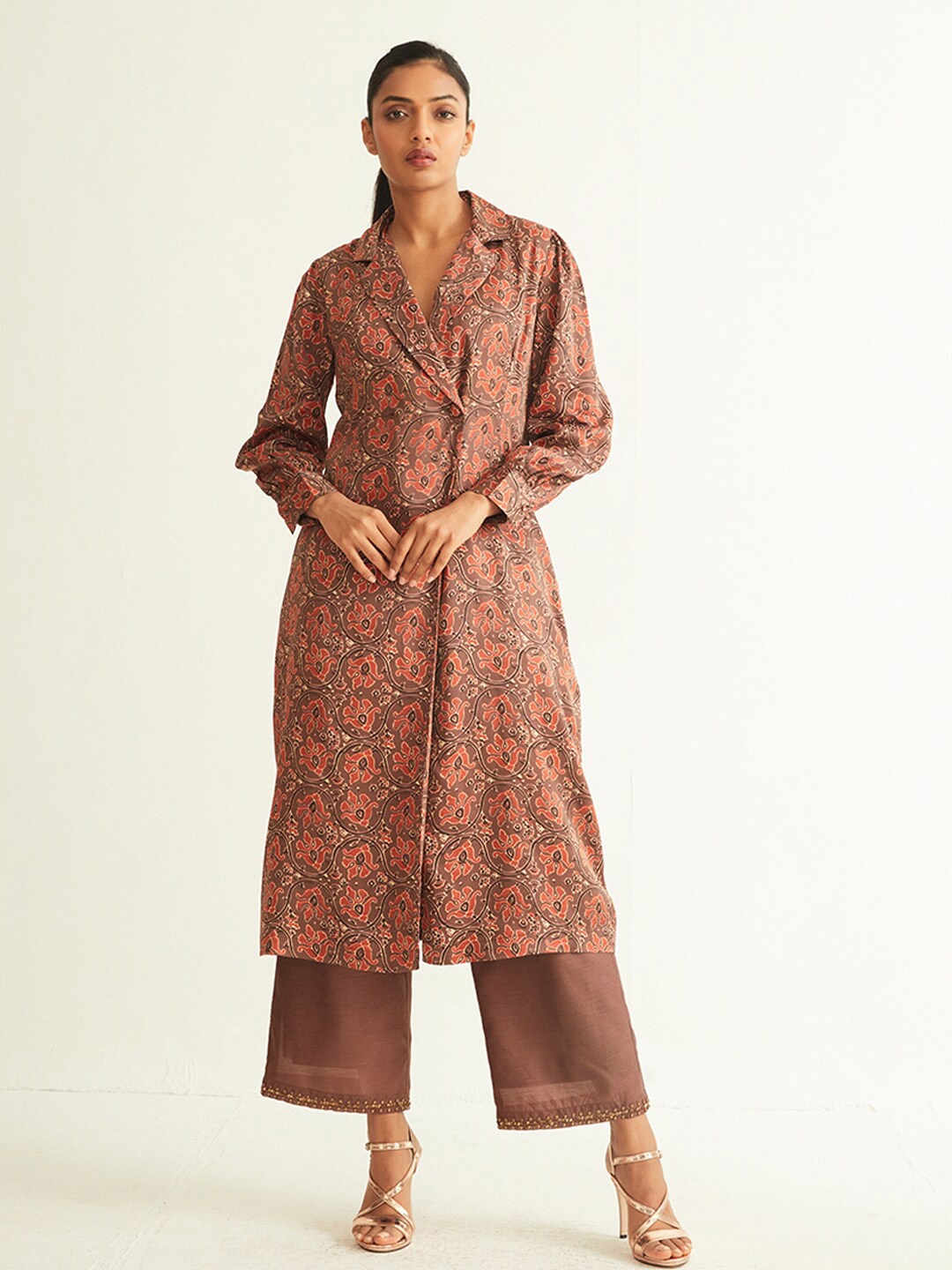 

COVER STORY Ethnic Motifs Printed Kurta, Coffee brown