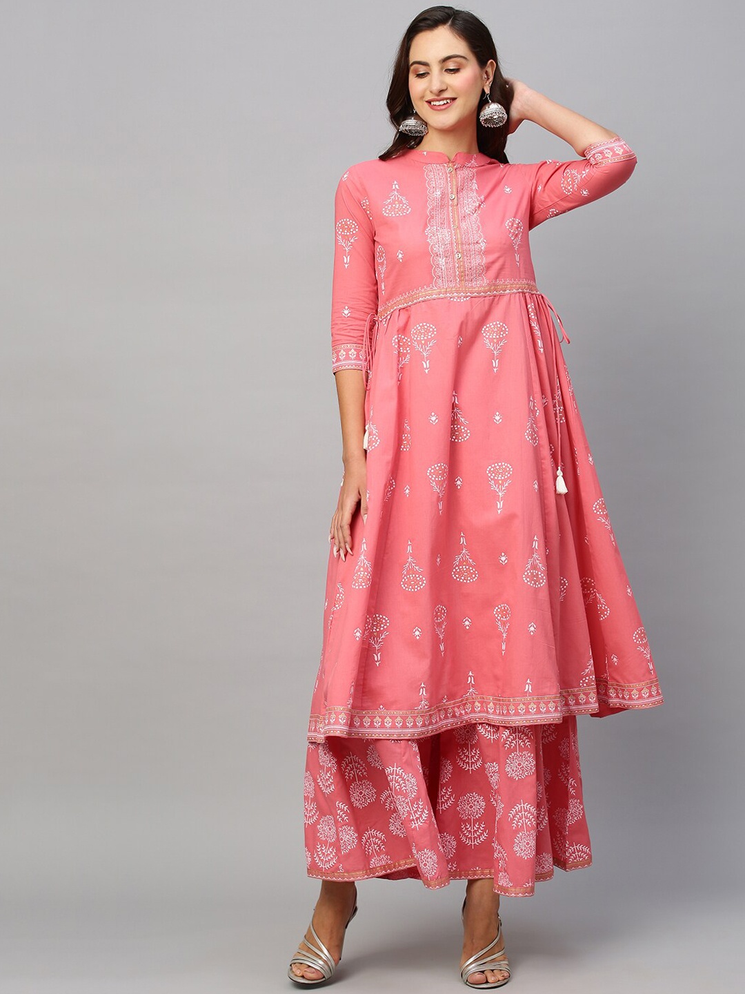 

KALINI Floral Printed Pure Cotton Kurta With Palazzos, Pink