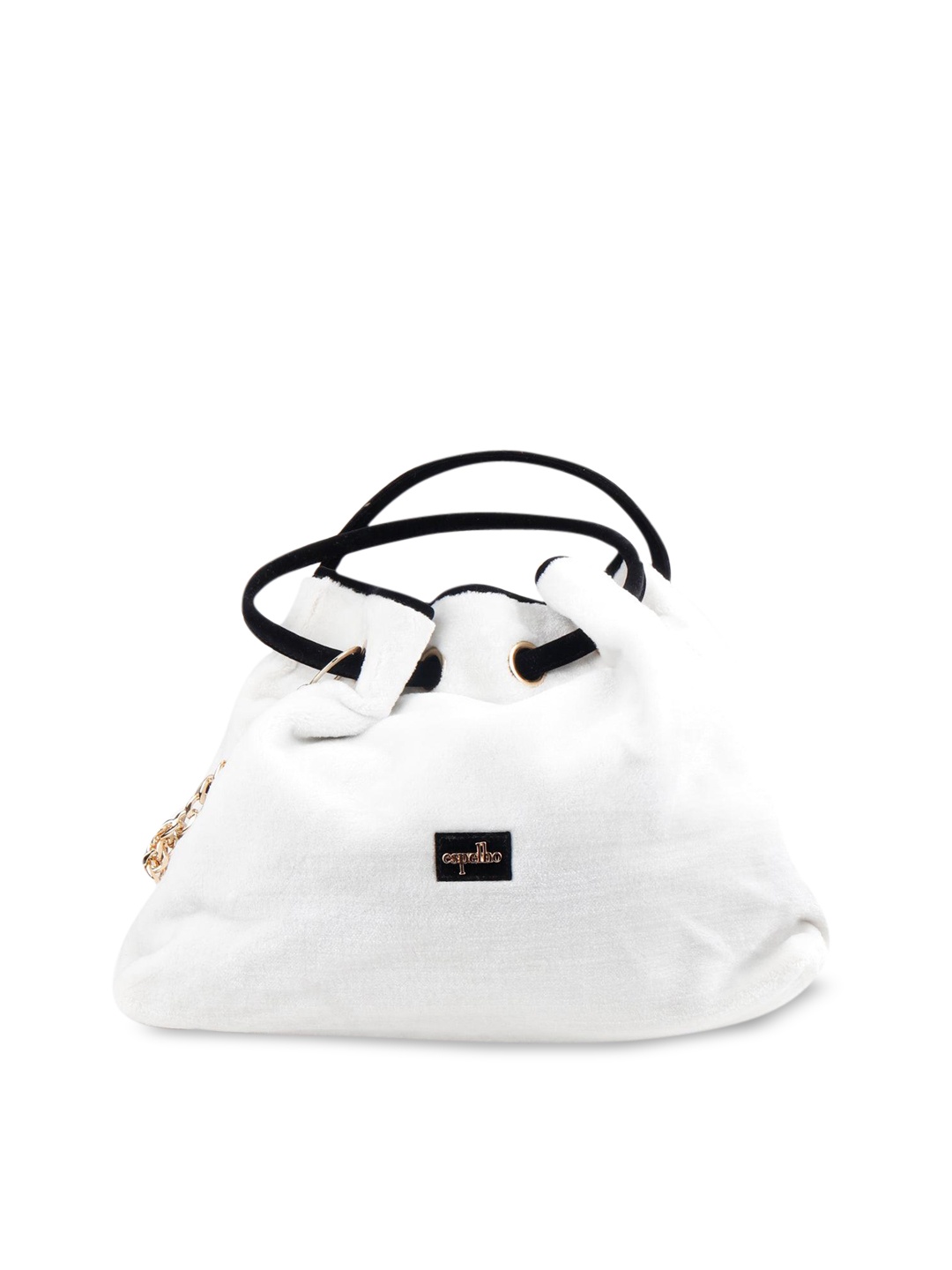 

ODETTE White Textured Bucket Hobo Bag with Tasselled