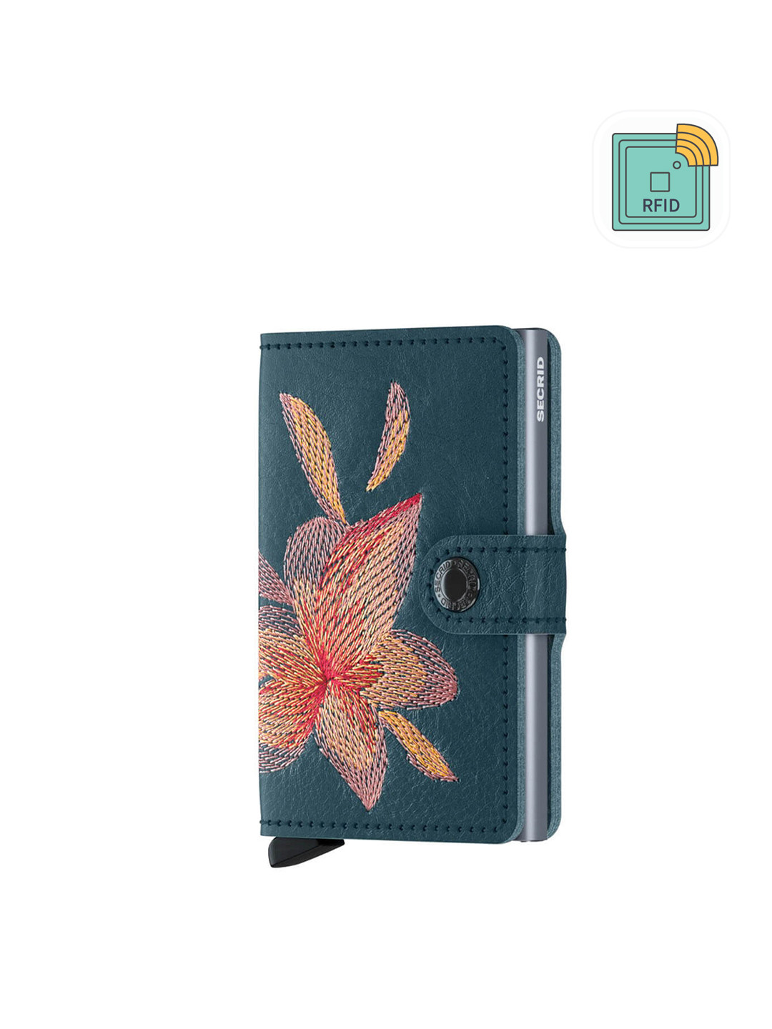 

SECRID Men Floral Embroidered Leather Card Holder, Grey