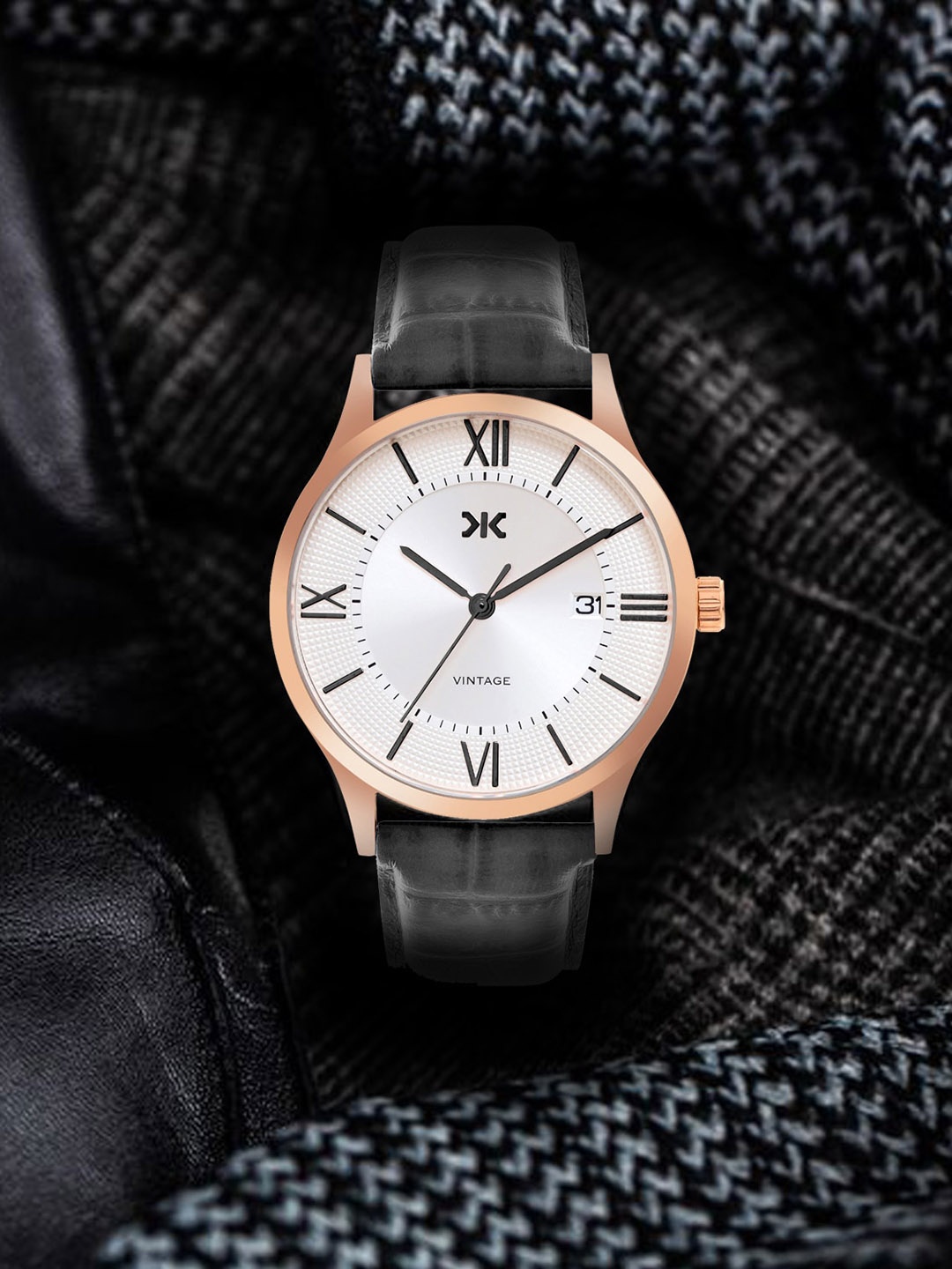 

Killer Men Brass Dial & Leather Straps Analogue Watch KLMO75N, White