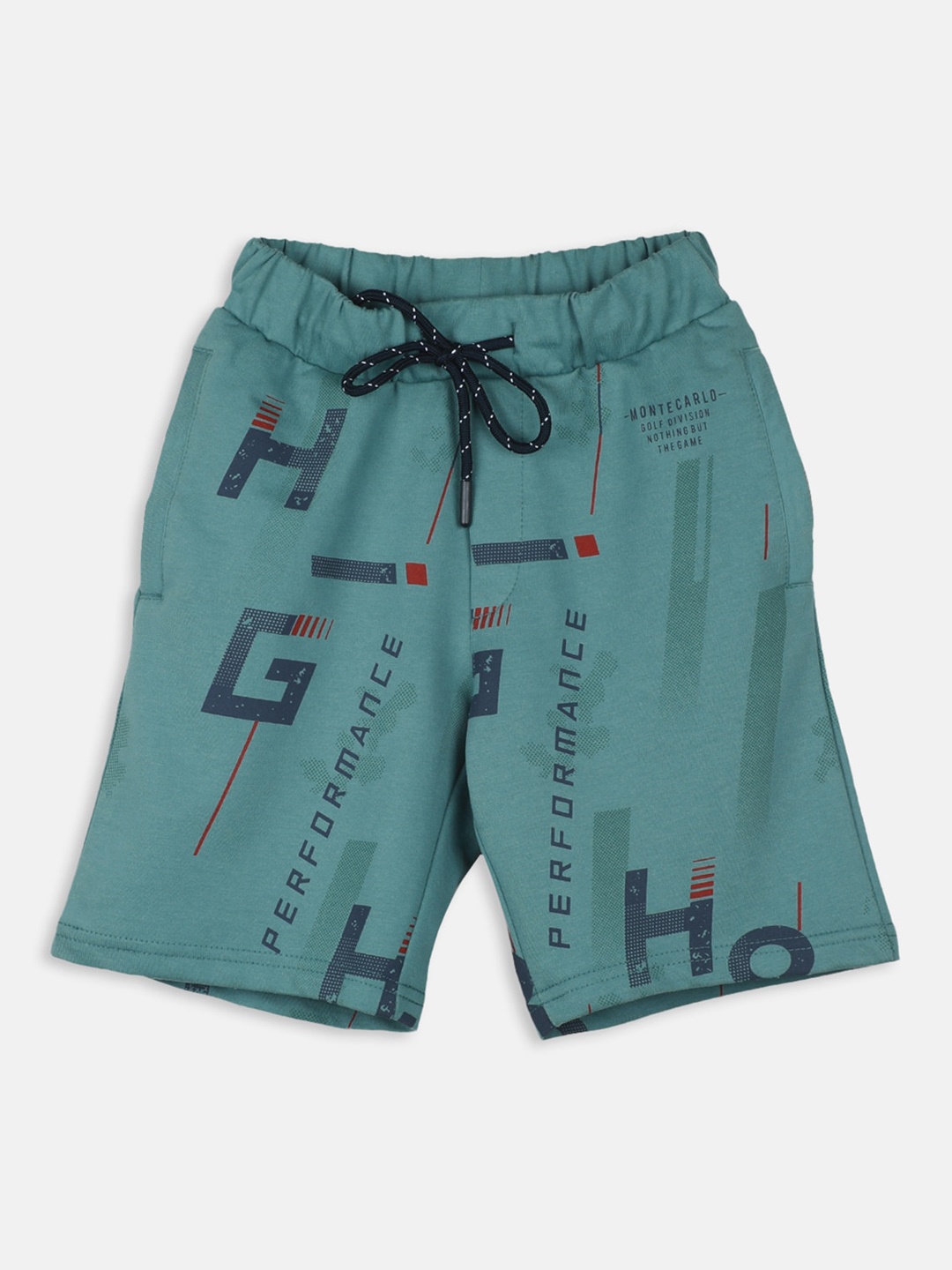 

Monte Carlo Boys Typography Printed Mid Rise Knitted Shorts, Green