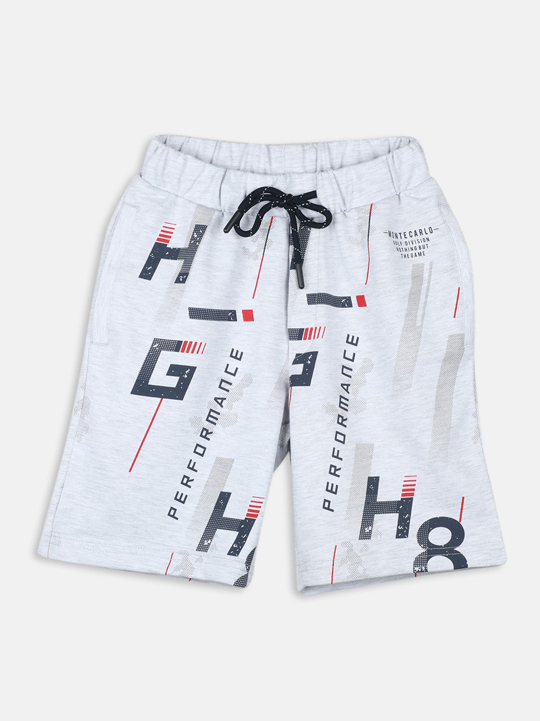 

Monte Carlo Boys Typography Printed Mid-Rise Shorts, Grey melange
