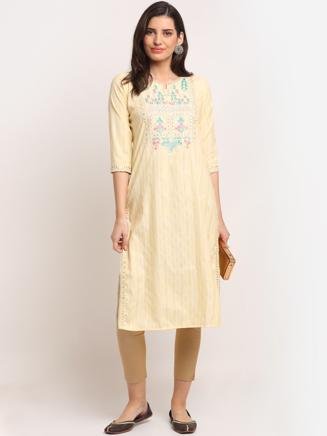 

Lovely Lady Floral Yoke Design Thread Work Kurta, Beige