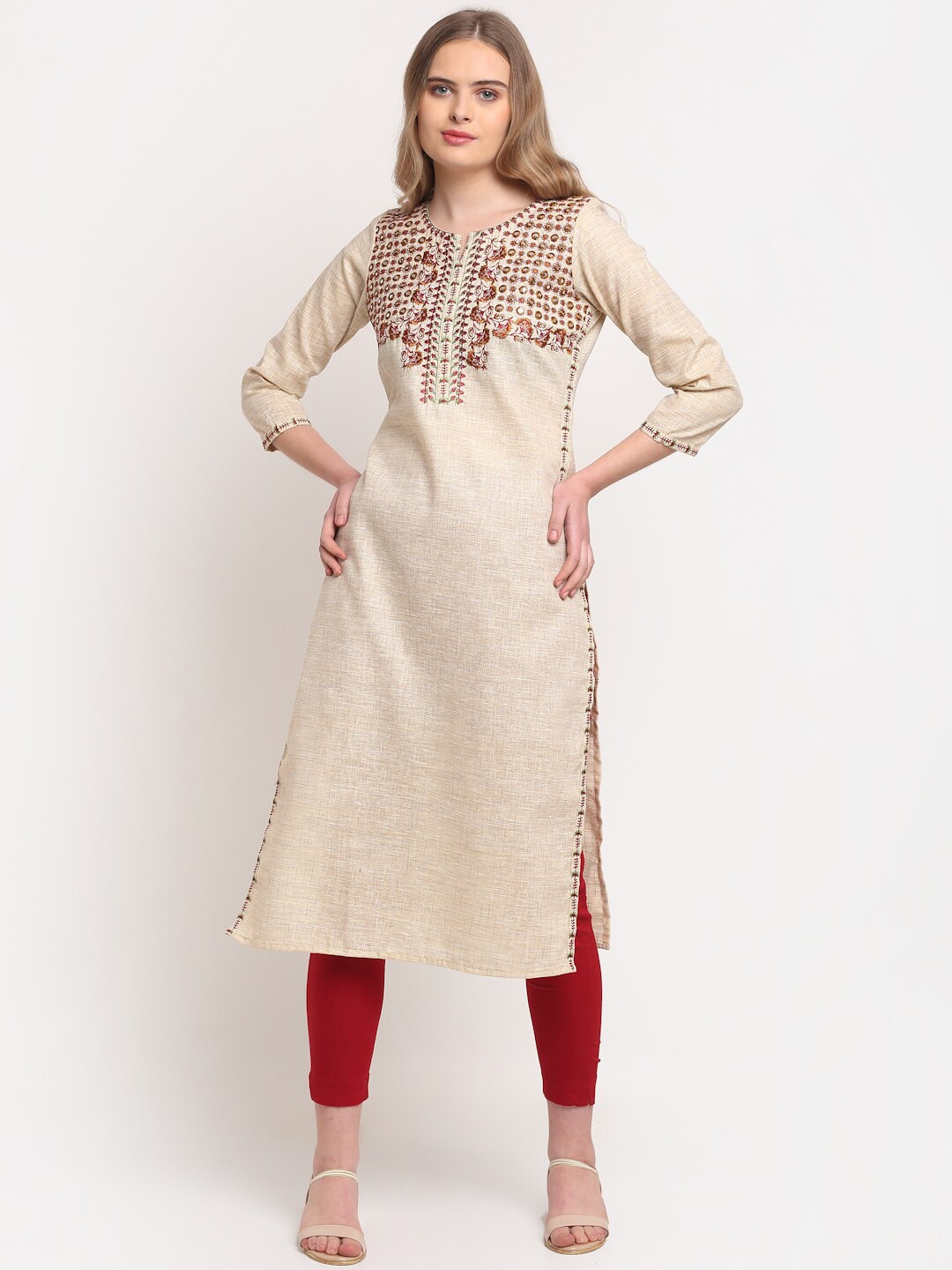 

Lovely Lady Ethnic Motifs Embroidered Yoke Design Kurta, Cream