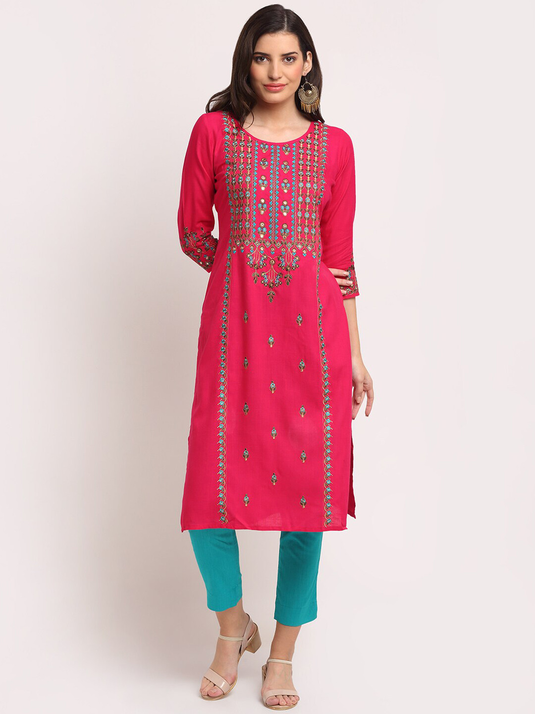 

Lovely Lady Ethnic Motifs Embroiedred Regular Kurta, Magenta